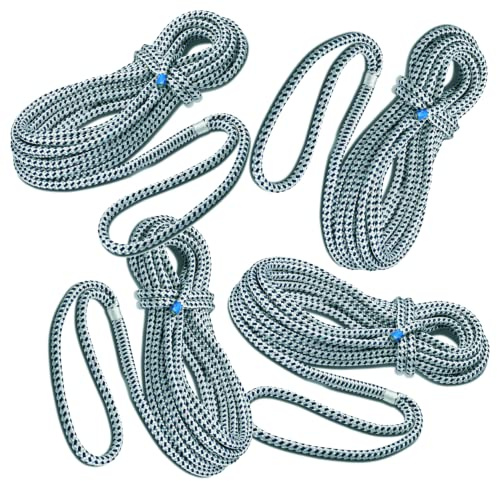 Seilflechter - Festmacher Set 12 mm Ø, 2X 6m und 2X 10m Länge, 40 cm Auge gespleißt & getakelt, Taifun Festmacherleinen, Weiß/Schwarz, 2500 daN