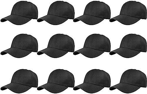 Gelante Plain Blank Baseball Caps Adjustable Back Strap Wholesale LOT 12 Pack- 001-Black