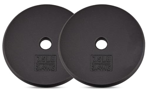 Yes4All 1-inch Cast Iron Weight Plates for Dumbbells – Standard Weight Disc Plates, 7.5 Pound (Pack of 2)