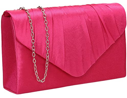SwankySwans Chantel Womens Satin Party Prom Wedding Evening Clutch Bag Purse Fuchsia Pink