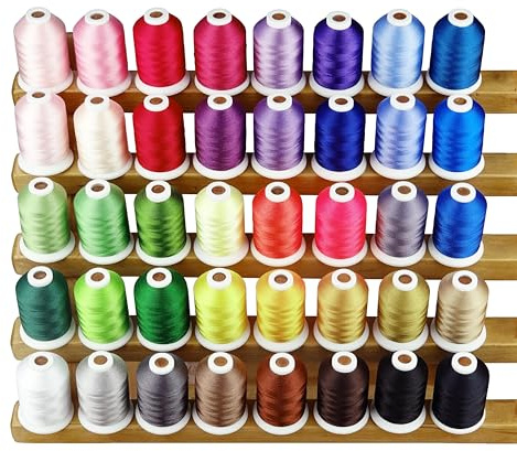 Simthread Fil à Broder Machine 40WT, Kit 40 Couleurs en Polyester, 40 Bobines de 500 m, Numéros Compatibles Brother, pour Brother, Janome, Babylock, Singer