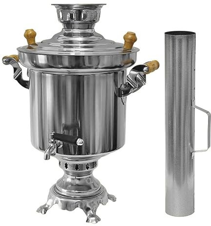 Unbekannt Samovar con Chimenea de Acero Inoxidable y Madera, Capacidad 5 Litros, para Toda la Familia, Unisex