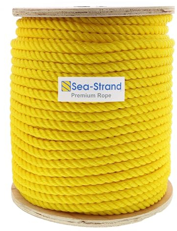 Sea-Strand 3/4 x 600' Reel, Yellow, 3-Strand Polypropylene Rope for Mooring, Anchoring, Crafts, Swings, General Purpose Rope | Heavy Duty