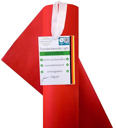 Sensalux Light Tischdeckenrolle, Oeko-TEX ® 100 - Made in Germany - 25m lang (Farbe nach Wahl), rot, 1,10m x 25m, stoffähnliches Vlies, ideal für Jede Party, Vereinsfeier, Geburtstagsfeier