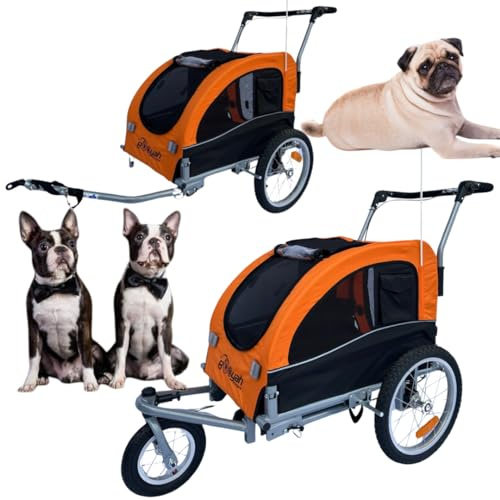 Booyah Medium Dog Stroller & Pet Bike Trailer with Suspension - Orange
