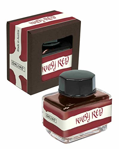 ONLINE Inchiostro Rosso da 15 ml, a base d'acqua, per calligrafia e scrittura, Bottiglia di vetro