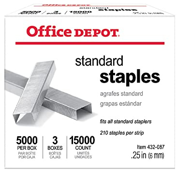 Office Depot Standard Staples, 1/4in., Pack of 3 Boxes, 0