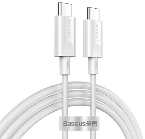 Baseus Cavo di Ricarica USB-C da 1,5 m, 100 W, da USB-C a USB-C 20 V/5 A PD, Ricarica Rapida per MacBook PRO, MacBook, iPad PRO 2020, MacBook Air, ChromeBook Pixel, Surface Book, Bianco