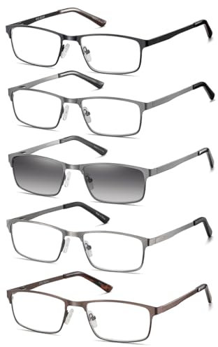 EYECEDAR 5 Stuks Lesebrille Herren Metall Vollrahmen Rechteckiger Stil Federscharnier Sonnenbrille Lesebrillen 2.50