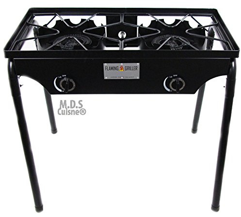 M.D.S Cuisine Cookwares Double Two Burner Stove Heavy Duty Outdoor Stand Portable BBQ Grill Camping