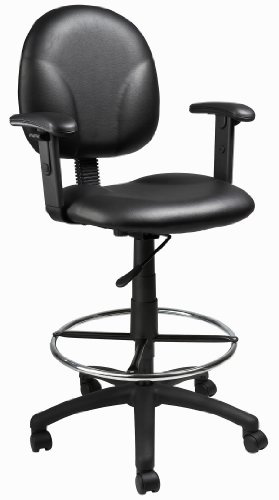 Boss Office Products B1691-CS Stand Up Caressoft Drafting Stool with Adjustable Arms in Black, Vinyl