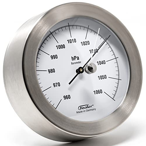 Fischer 1512B-01 - Barometer - 103mm Druckmessgerät mit gebürstetem Edelstahl-Gehäuse - Made in Germany
