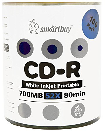 Smart Buy CD-R 200 Pack 700mb 52x Printable White Inkjet Blank Recordable Discs, 200 Disc, 200pk