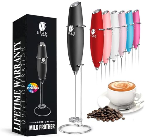 Bean Envy Milk Frother, Coffee Stirrers, Frother Wand, Milk Frother Handheld, Frother with stand, Hand Blender for Coffee, Lattes, Cappuccino, Matcha and Hot Chocolate – Kitchen Gifts - Black