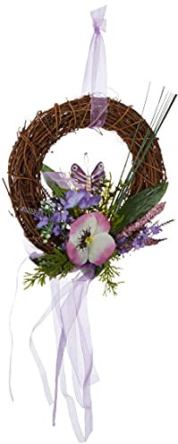 HEITMANN DECO Wandkranz mit Schmetterling und künstlichen Blumen - Türkranz Frühling - Dekoration - Natur, Lila, 22.5 x 21 x 6 cm