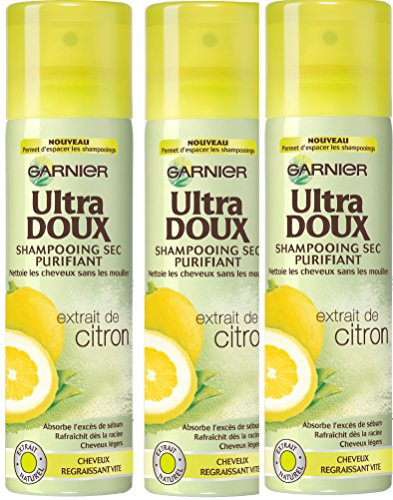 Garnier Ultra Doux Shampooing Sec Purifiant à l’Extrait de Citron - Cheveux Gras - Lot de 3