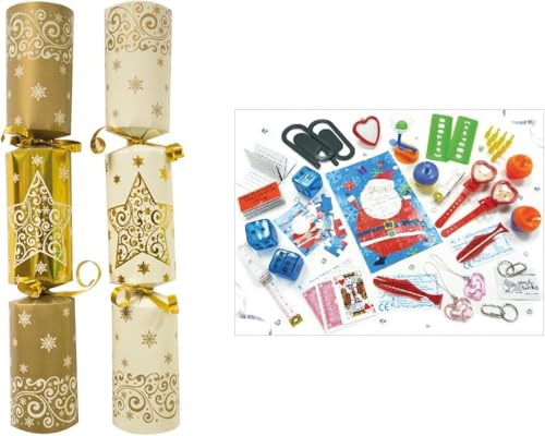 RSW 50 Christmas Crackers 11 Cream & Gold Star Catering Cracker New Year Party Bulk Wedding