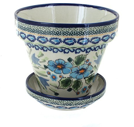 Blue Rose Polish Pottery - Blue Ballina Small Flower Pot - 5 x 4.5 - Ceramic Flower Pot, for Indoor or Outdoor Garden Décor