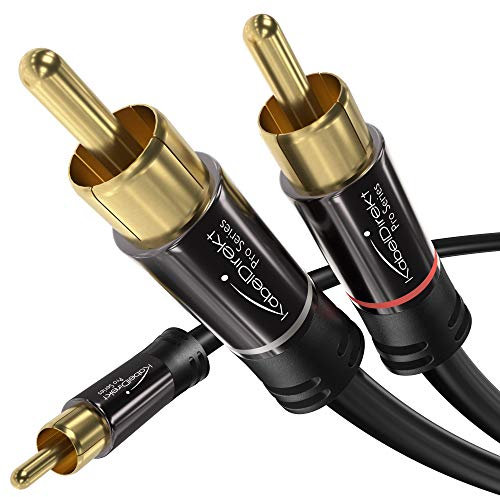 KabelDirekt – 2.0m – RCA/phono Y cable, 1 to 2, stereo audio cable (coax, RCA/phono male/male cinch plugs, analogue/digital, adapter for subs/amps/Hi-Fis/home cinema/receivers, black)