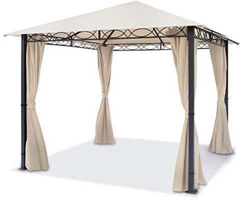 TOOLPORT Gartenpavillon 3x3 m wasserdicht Premium Pavillon mit 4 Seitenteilen Gartenzelt ca. 220g/m² Dachplane in Creme Partyzelt