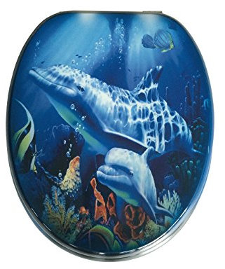 ADOB Design WC Sitz Klobrille Toilettendeckel Delphin, Holzkern, verstellbare Metallscharniere, universalpassend, 87344