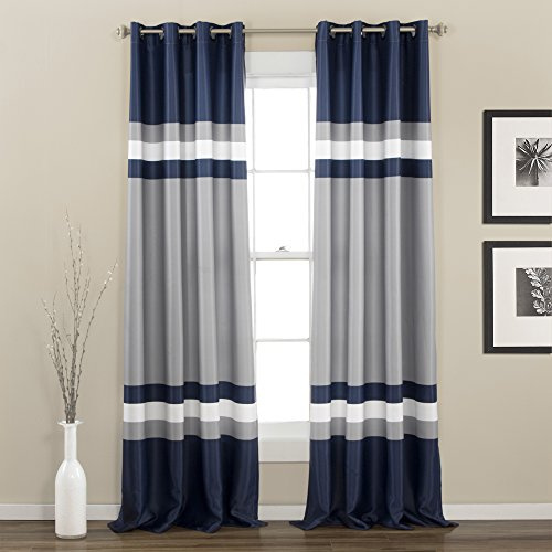 Lush Decor Alexander Stripe Light Filtering Window Curtain Panel Pair, 52W x 84L, Navy