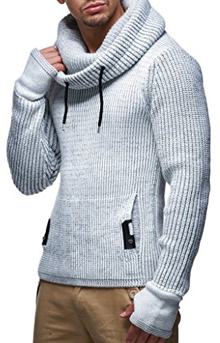 Leif Nelson Men's Pullover Knit Sweater Chunky Knit Shawl Collar LN-5060 Grey X-Large