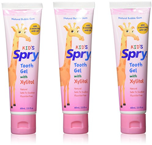 Spry naturlig xylitol-tandkräm för barn från 3 månader – Fluoridfri tandgel med god smak som stödjer utvecklingen av nya tänder, Bubble Gum 2 Fl Oz (Pack of 3)