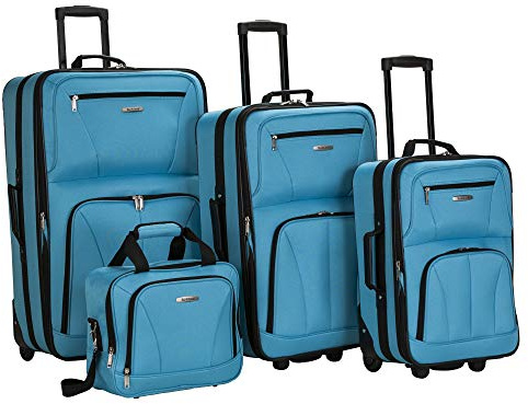 Rockland Journey Softside Upright Luggage Set,Expandable, Turquoise, 4-Piece (14/19/24/28)