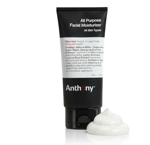 Anthony All-Purpose Facial Moisturizer – Men’s Hydrating Lotion for Dry Skin – Lightweight, Non-Comedogenic, Anti-Aging Formula – 3 Fl Oz