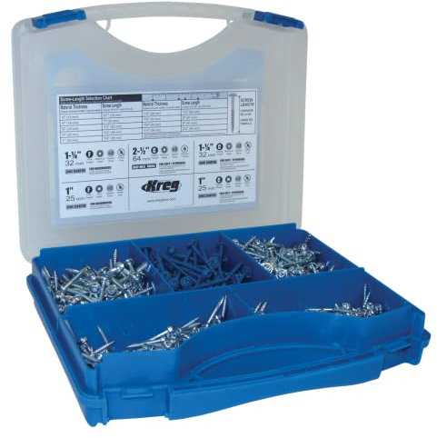 Kreg 675 teiliges Schraubenset, beinhaltet Feingewinde- und Grobgewindeschrauben, von 25 mm bis 64 mm Schrauben