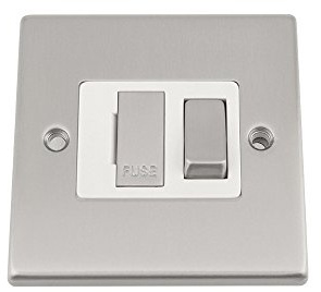 Fused Switch - Satin Matt Chrome Square - White Insert Metal Rocker Switch - 13 Amp Switched Fused Spur Unit