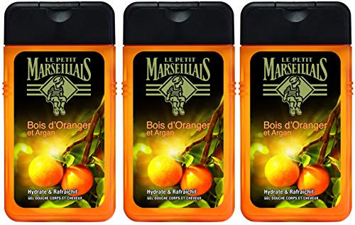 Le Petit Marseillais Hombre Gel de Ducha Cuerpo y Cabello Bois D'Orange y argán botella de 250 ml - juego de 3
