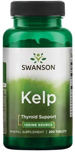 Swanson Premium Brand Kelp - Natural Iodine Source Supporting Thyroid Health - Mineral Supplement w/Iodine Source Standardized 0.4% - (250 Tablets, 225mcg Each)