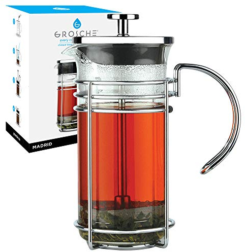 GROSCHE MADRID French Press - Premium Coffee and Tea Maker - 0.35L - 11.8oz - Borosilicate Glass Beaker - Dual Filter System For Rich Brew - Versatile Brewing | Stainless Steel Filter