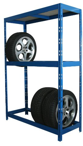 Szagato Reifenregal Felgen-Steckregal 180 x 130 x 50 cm blau für 12 Reifen, bis 22 Zoll 120kg / Ebene, Regal für Reifen und Felgen Garagen-Regal Werkstatt-Regal Felgenregal
