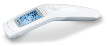 Beurer 3-in-1 Forehead Non-Contact, Body, Surface, Room Temperature, High Accuracy, Large Blue Backlit LCD Display Thermometer, 60 Memory Spaces, FT90 White, 32 Count (Pack of 1)