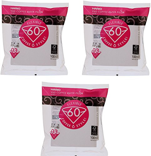 Hario 03 100-Count Coffee White Paper Filters, 3-Pack Set (Total of 300 Sheets) (Japan import)