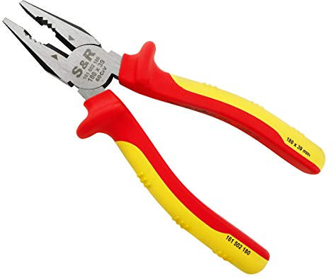 S&R Alicate Electricista Universal 180mm VDE Serie 1000V - Tijera Pelacables de Acero al cromo-vanadio