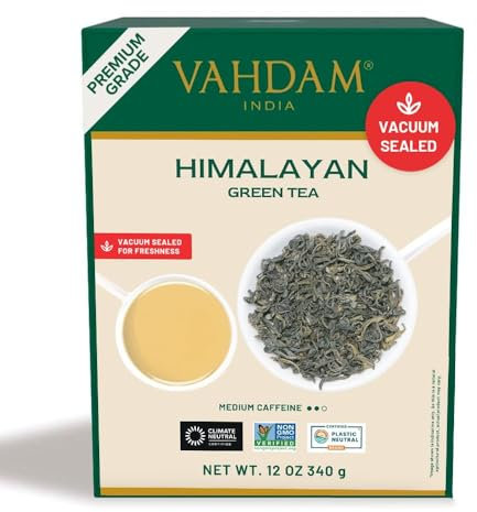 VAHDAM, The Vert En Vrac (340g/+170 Tasses) Feuilles De Thé Vert De l'Himalaya | Thé Vert Naturel Feuilles Mobiles | Récolte Fraîche