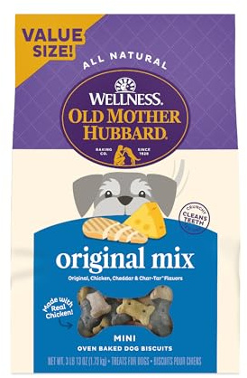 Wellness Old Mother Hubbard Classic Original Mix Dog Biscuits, Natural Training Treats, 4 Flavors, Mini Size, 3.8 lb Bag