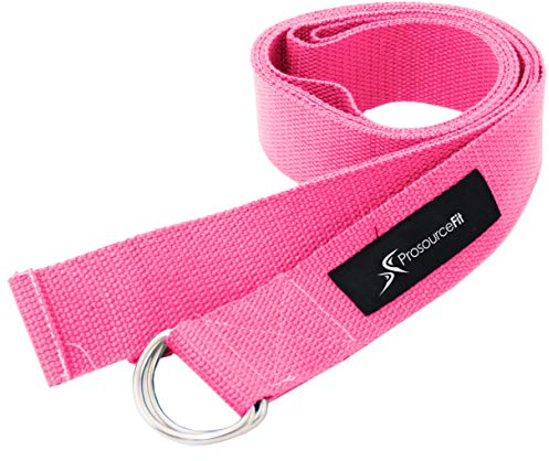 ProsourceFit Metal D-Ring Yoga Strap 8’ Durable Cotton for Stretching and Flexibility