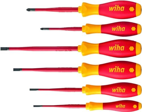 Wiha Schraubendreher Set 6-teilig , VDE geprüft, isoliert 1.000 V (36455) I Profi Schraubenzieher Set mit dünner Spitze Schlitz/Kreuzschlitz I Elektriker Werkzeug