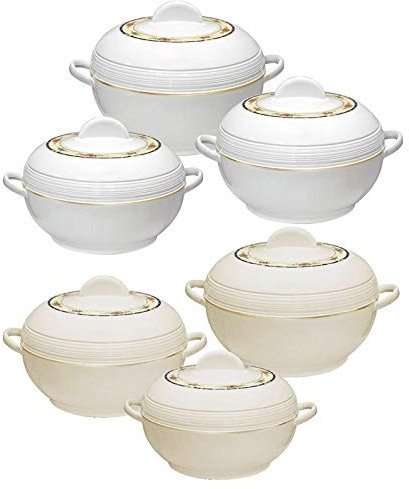 3 teilig Ambiente Kasserolle Set Isoliert Speisenwärmer Rund Thermo Hotpot 3 größen - Weiß