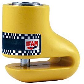 IFAM Antirrobo Freno Disco Moto DF1, 5.5mm Diámetro, Cerradura Automática, 2 Llaves Tubulares, Color Amarillo, Compacto y Seguro, Acero Endurecido, Ideal Motocicletas de Pequeña o Mediana Cilindrada