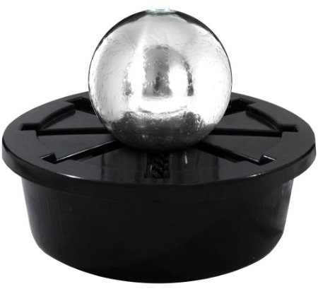 Primrose 40cm Polished Stainless Steel Sphere Water Feature Mirrored Silver Fountain With LED Lights