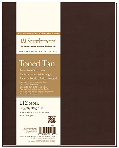 STRATHMORE Série 400 recyclé - Carnet croquis 56 feuilles 19.6 x 24.7 cm couverture souple - 118g/m² - Ton brun clair