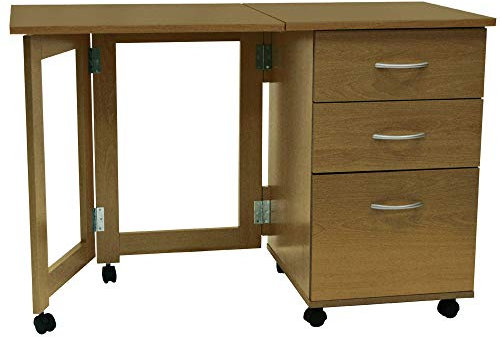 WATSONS FLIPP Folding Desk with 3 Drawers – Oak Finish Workstation for Home Office or Craft Room