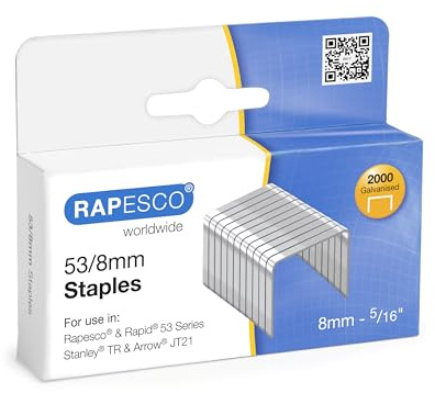 Rapesco 0752 Typ 53/8 mm Galvaniserad Fintrådsklammer, Låda med 2000