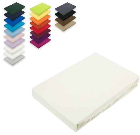 EXKLUSIV HEIMTEXTIL Jersey Spannbettlaken 140-160 x 200 cm 100% Baumwolle Öko - Tex Zertifiziert, Markenqualität, Matratzenhöhe bis 25 cm, Naturweiss